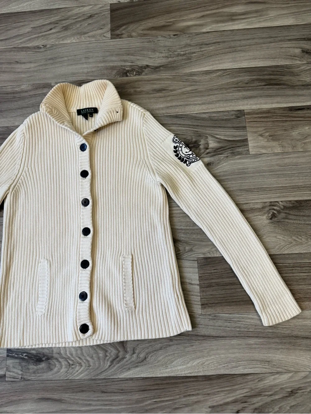 Vintage Lauren Ralph Lauren Ribbed Knit Cardigan Sweater Crest